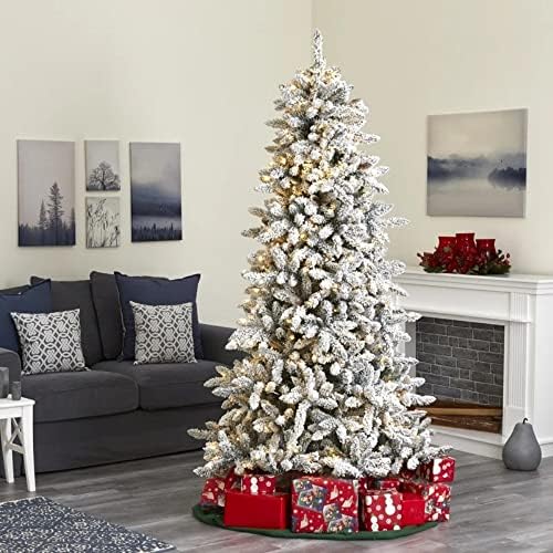 עץ חג המולד נוהר בוהק שופע עץ חג המולד 6 רגל גבוה | ענפים די תלויים של שלג עם קצות PVC | אורות לבנים צלולים מראש,
